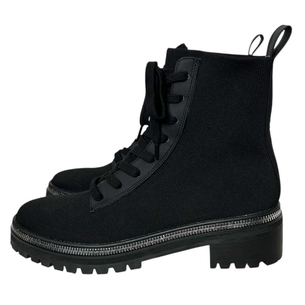 Steven New York Black Silver Firenze Stretch Knit Combat Booties Women’s Sz 8.5 - Picture 2 of 14